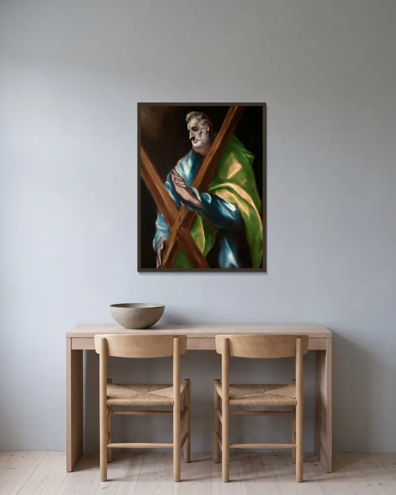 Sankt Andreas av El Greco (Domenikos Theotokopoulos) inramad på en vägg