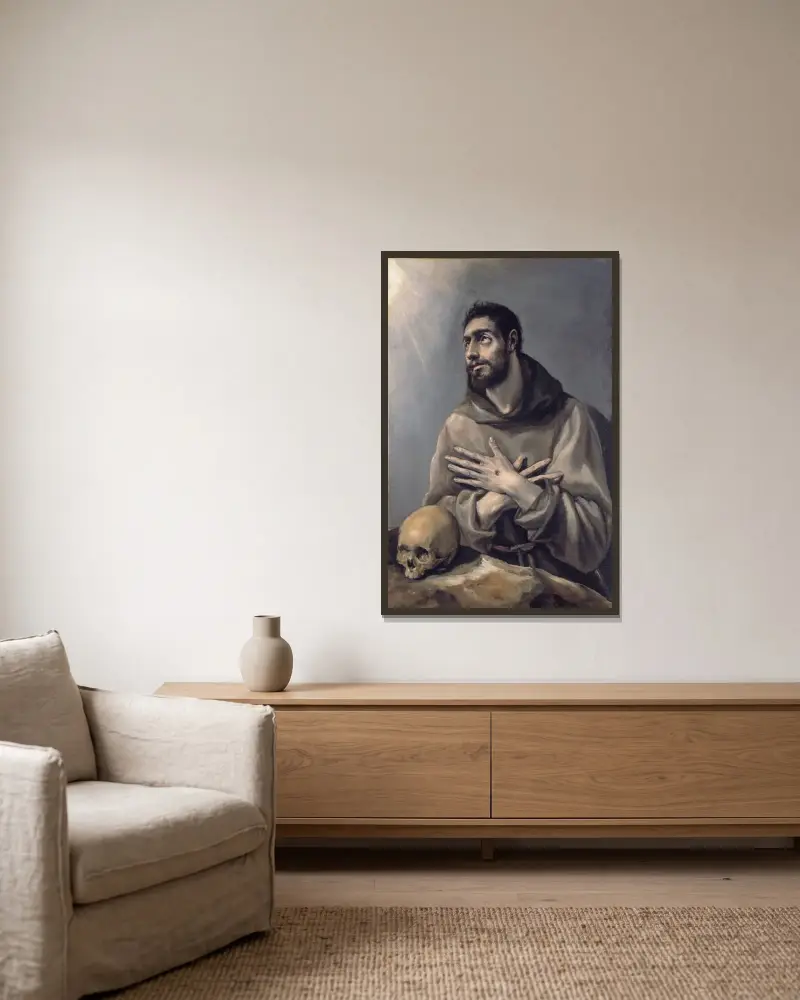 Sankt Franciskus i extas av El Greco (Domenikos Theotokopoulos) inramad på en vägg