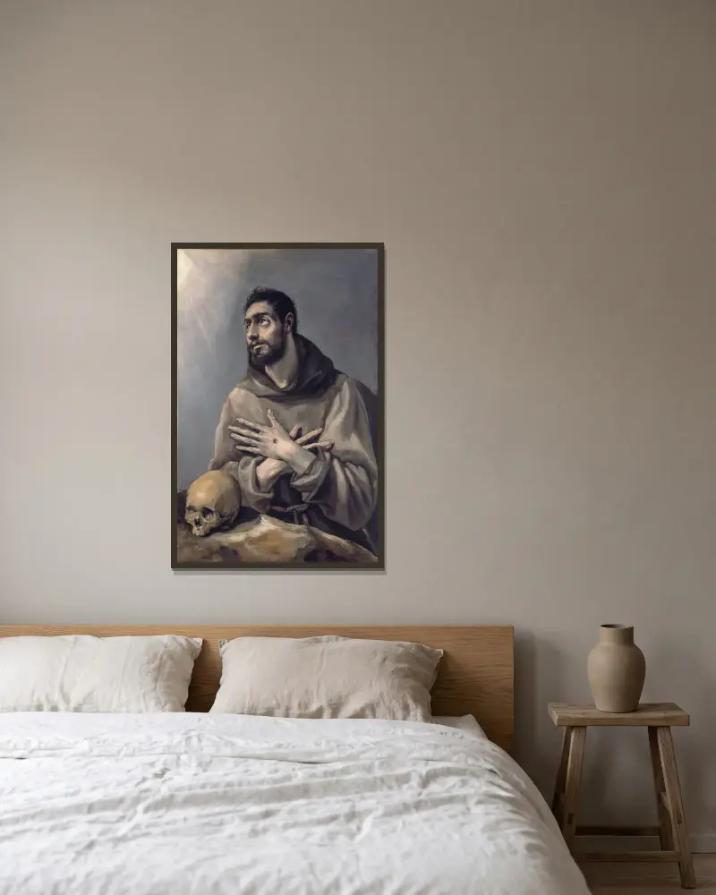 Sankt Franciskus i extas av El Greco (Domenikos Theotokopoulos) inramad på en vägg
