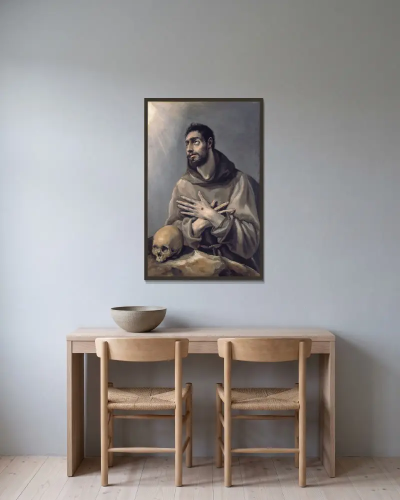 Sankt Franciskus i extas av El Greco (Domenikos Theotokopoulos) inramad på en vägg