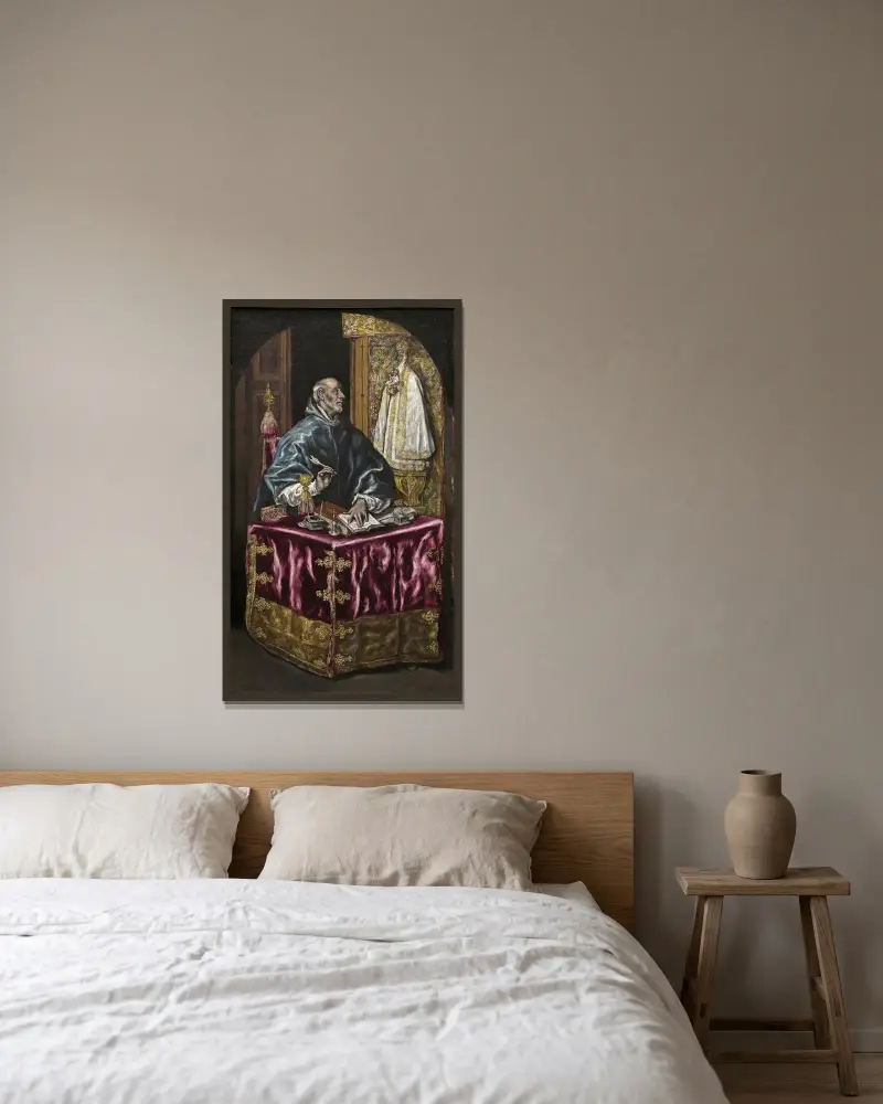 Saint Ildefonso av El Greco (Domenikos Theotokopoulos) inramad på en vägg