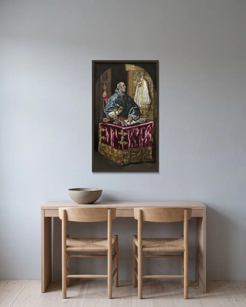 Saint Ildefonso av El Greco (Domenikos Theotokopoulos) inramad på en vägg