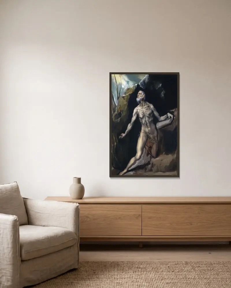 Saint Jerome av El Greco (Domenikos Theotokopoulos) inramad på en vägg