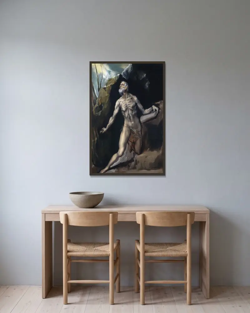 Saint Jerome av El Greco (Domenikos Theotokopoulos) inramad på en vägg