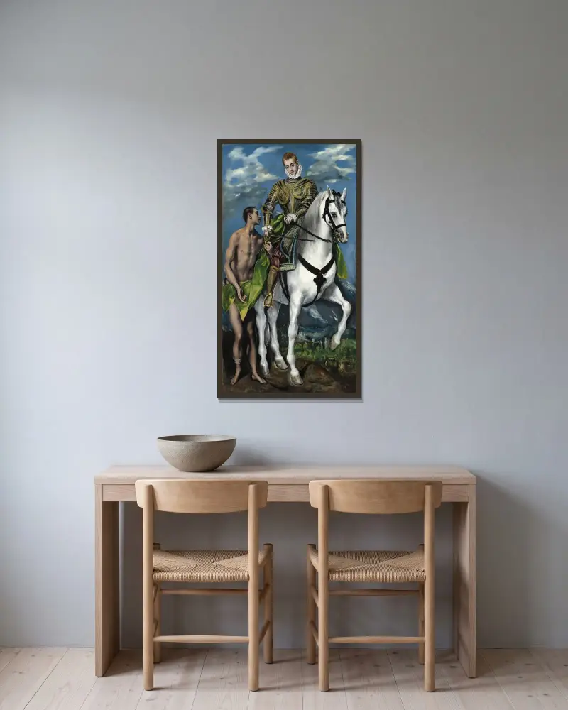 Der heilige Martin und der Bettler von El Greco (Domenikos Theotokopoulos) gerahmt an einer Wand