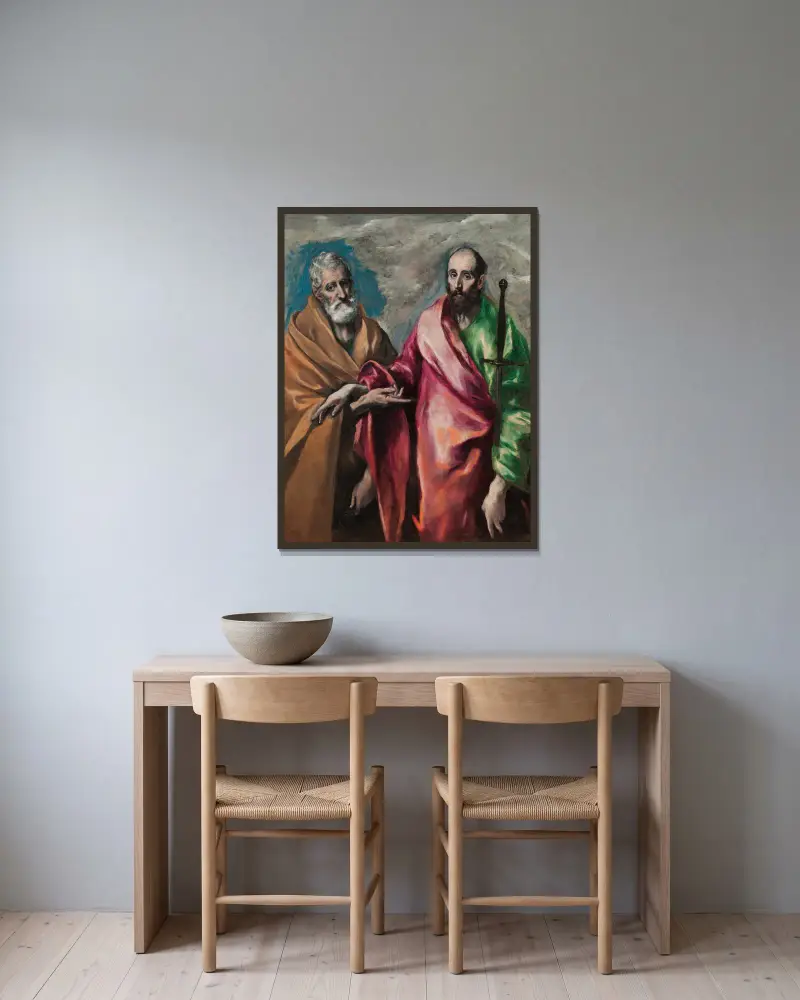 Sankt Petrus och Sankt Paulus av El Greco (Domenikos Theotokopoulos) inramad på en vägg