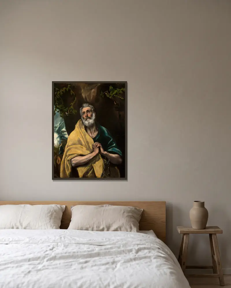 Saint Peter in Tears av El Greco (Domenikos Theotokopoulos) inramad på en vägg