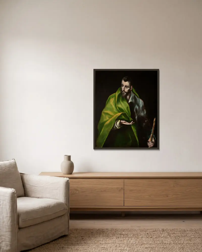 Den helige Jakob den äldre av El Greco (Domenikos Theotokopoulos) inramad på en vägg