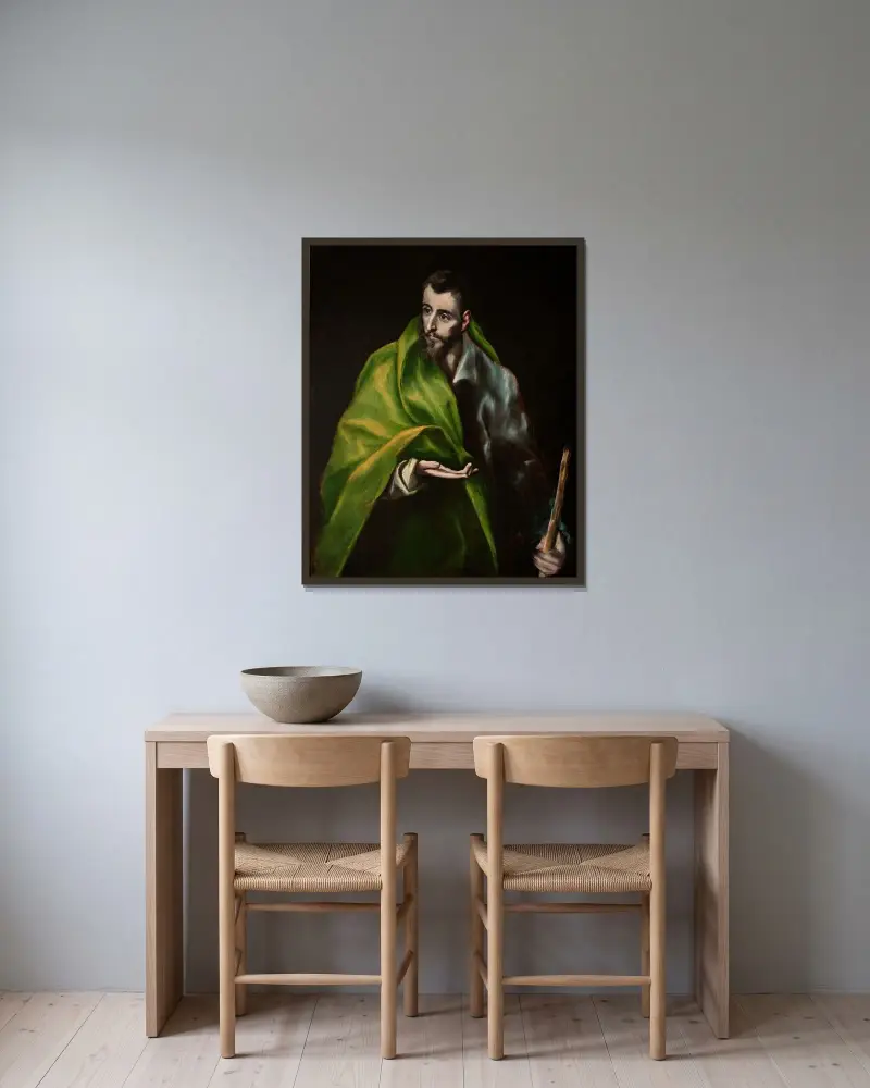 Den helige Jakob den äldre av El Greco (Domenikos Theotokopoulos) inramad på en vägg
