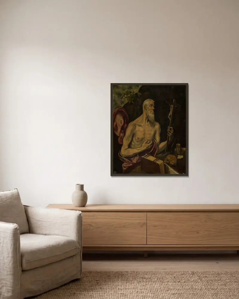 Hieronymus i botgöring av El Greco (Domenikos Theotokopoulos) inramad på en vägg