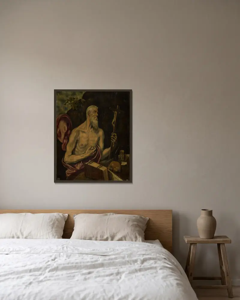 Hieronymus i botgöring av El Greco (Domenikos Theotokopoulos) inramad på en vägg