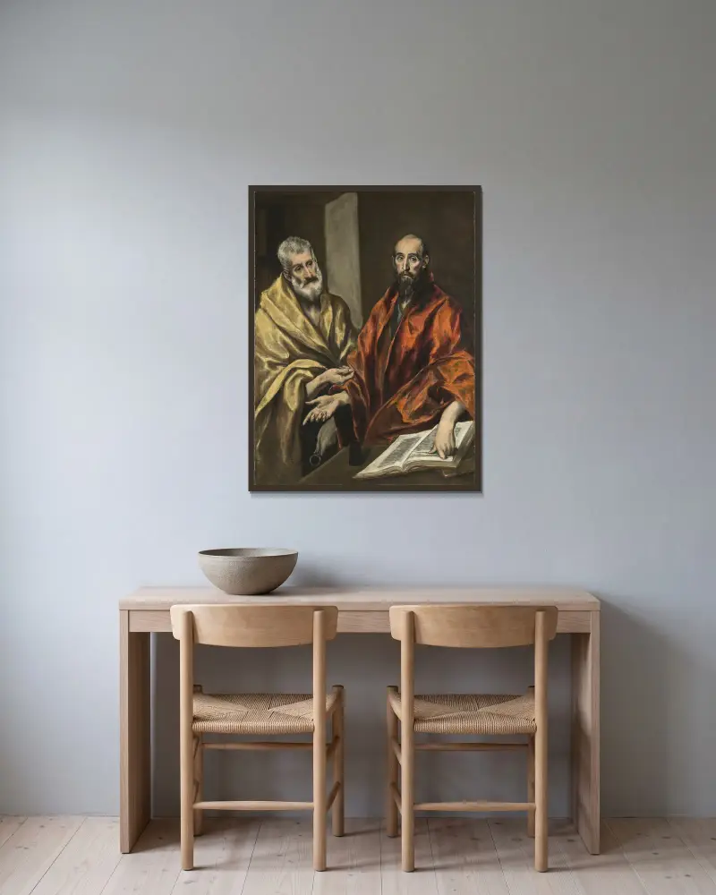 Sankt Petrus och Sankt Paulus av El Greco (Domenikos Theotokopoulos) inramad på en vägg