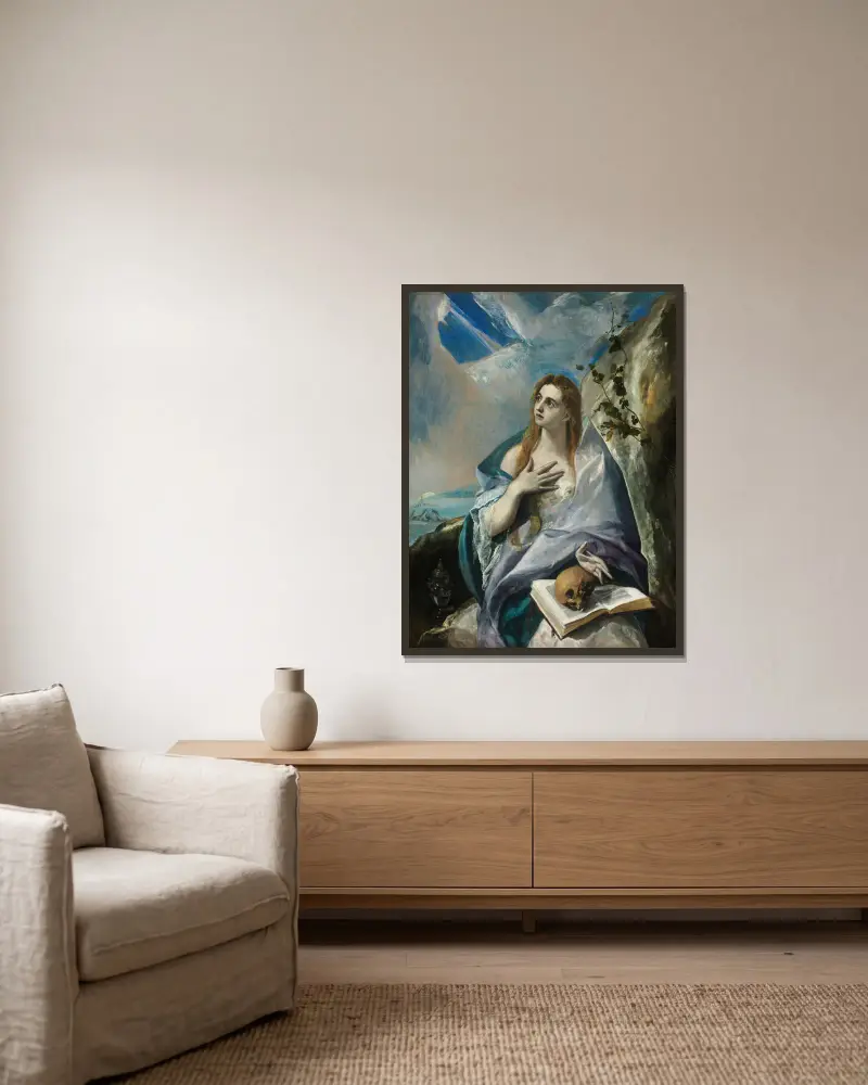 Den botfärdiga Magdalena av El Greco (Domenikos Theotokopoulos) inramad på en vägg