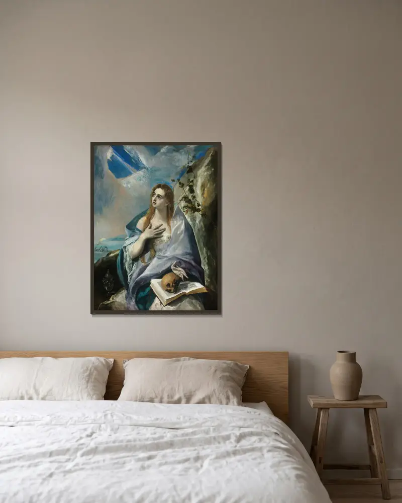 Den botfärdiga Magdalena av El Greco (Domenikos Theotokopoulos) inramad på en vägg