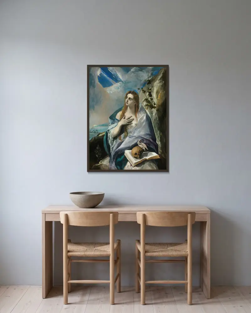 Den botfärdiga Magdalena av El Greco (Domenikos Theotokopoulos) inramad på en vägg