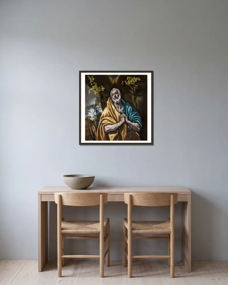 Den ångerfulle Petrus av El Greco (Domenikos Theotokopoulos) inramad på en vägg