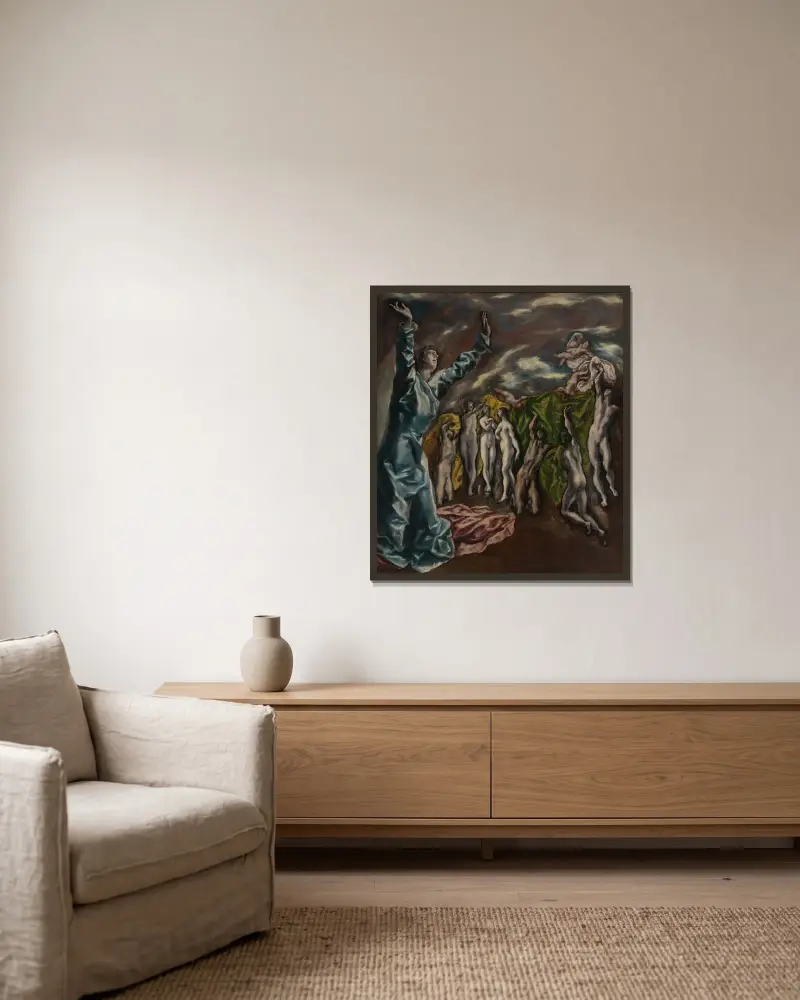Johannes syn av El Greco (Domenikos Theotokopoulos) inramad på en vägg
