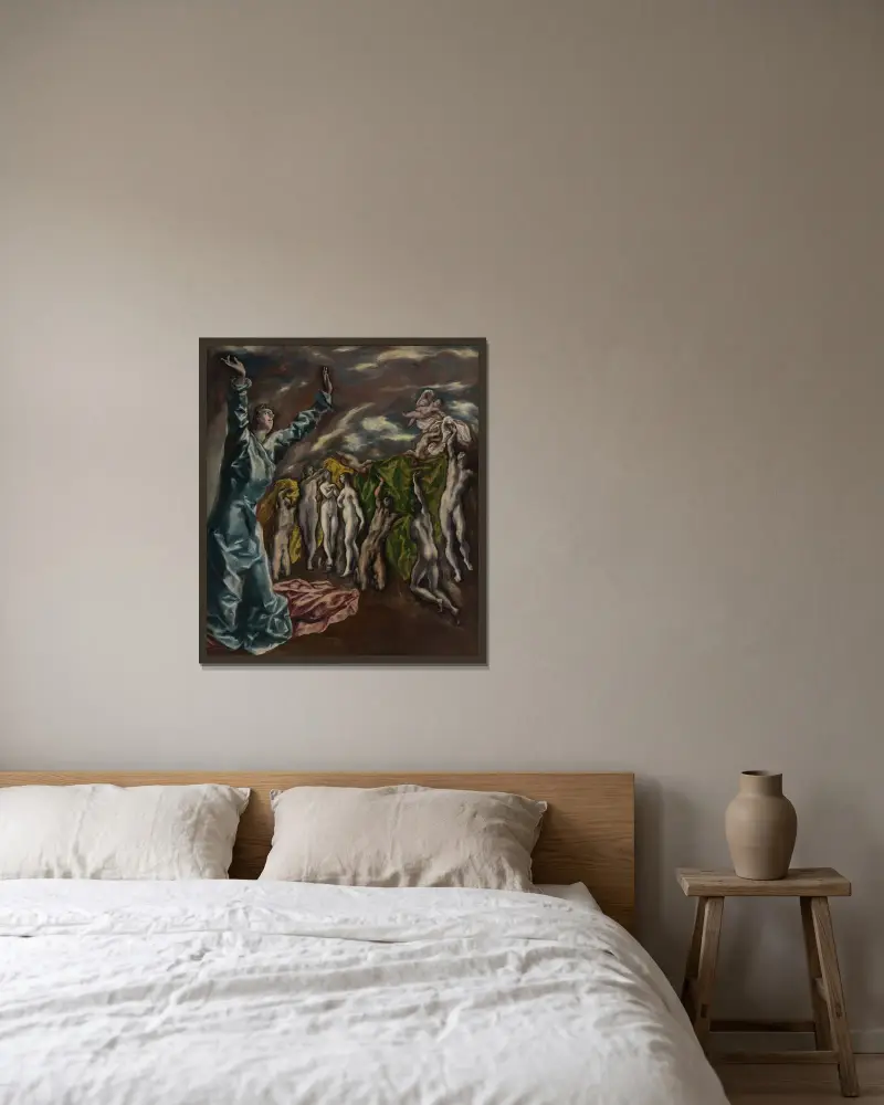 Johannes syn av El Greco (Domenikos Theotokopoulos) inramad på en vägg