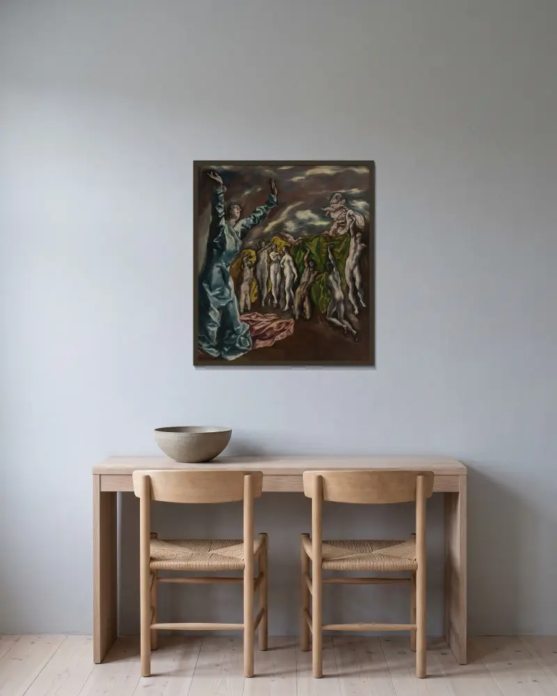 Johannes syn av El Greco (Domenikos Theotokopoulos) inramad på en vägg