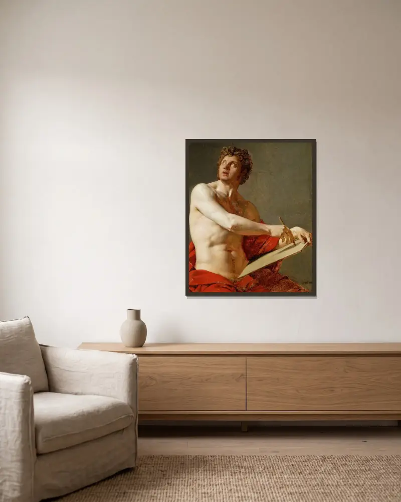 Akademisk studie av en naken man av Jean Auguste Dominique Ingres inramad på en vägg