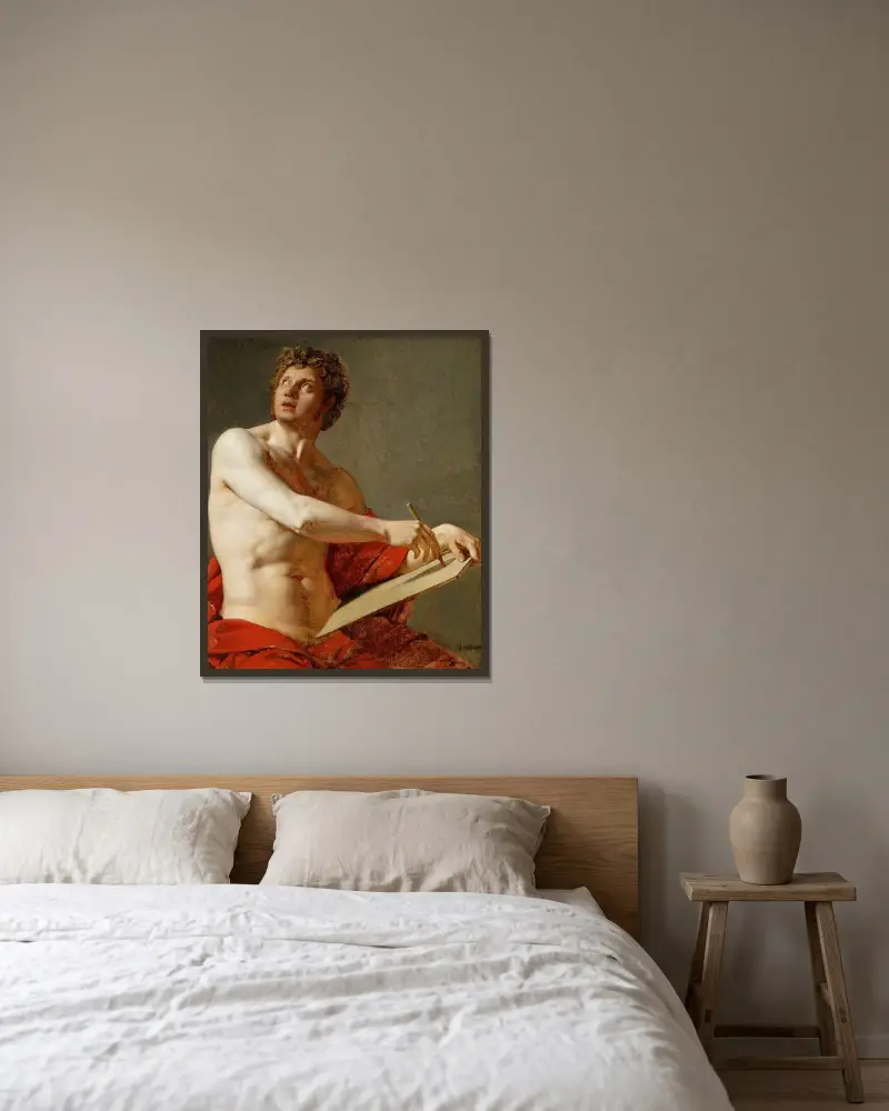 Akademisk studie av en naken man av Jean Auguste Dominique Ingres inramad på en vägg