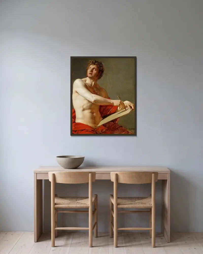 Akademisk studie av en naken man av Jean Auguste Dominique Ingres inramad på en vägg