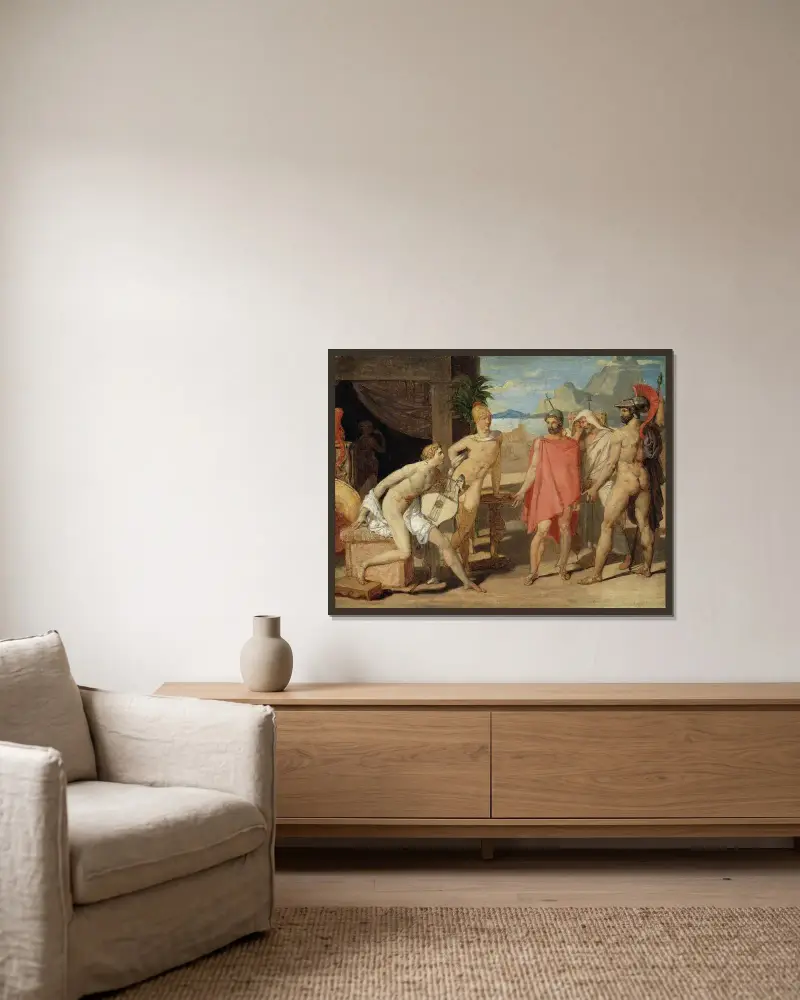 Akilles tar emot Agamemnons sändebud i sitt tält av Jean Auguste Dominique Ingres inramad på en vägg