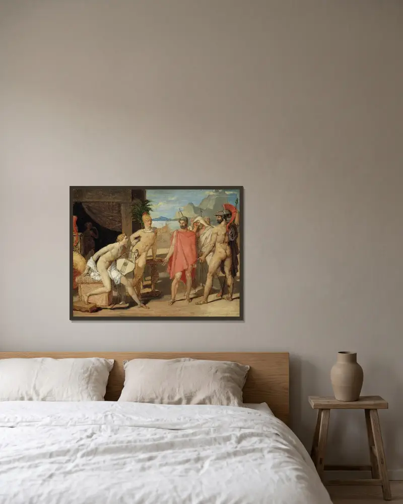Akilles tar emot Agamemnons sändebud i sitt tält av Jean Auguste Dominique Ingres inramad på en vägg