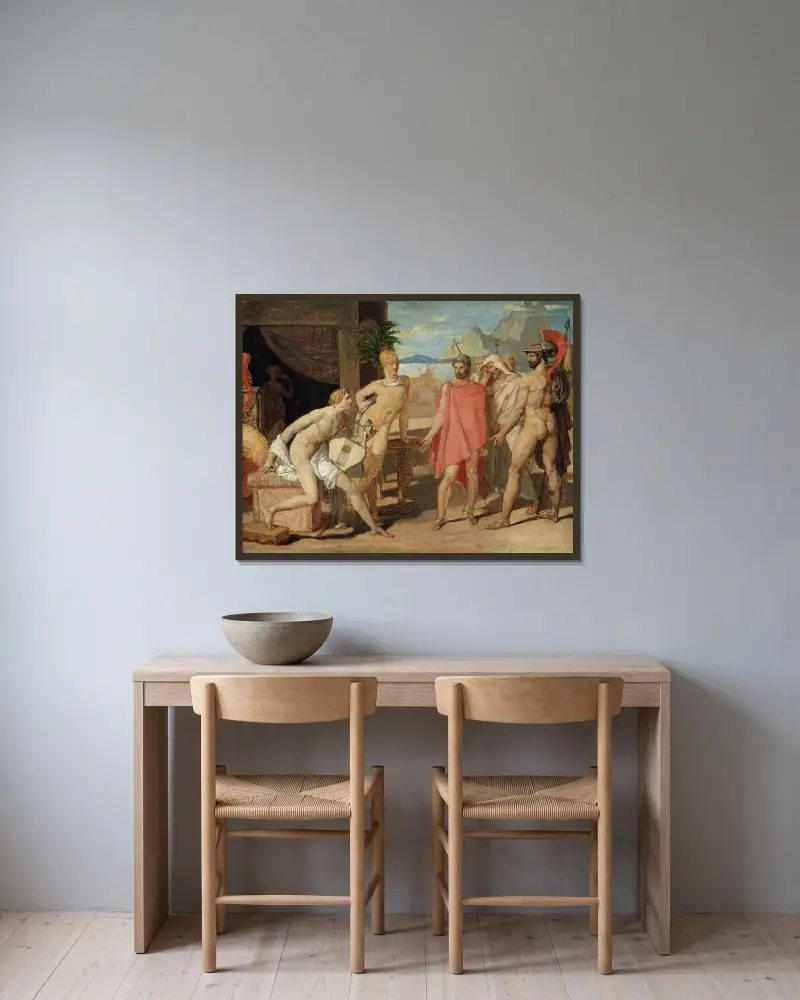 Akilles tar emot Agamemnons sändebud i sitt tält av Jean Auguste Dominique Ingres inramad på en vägg