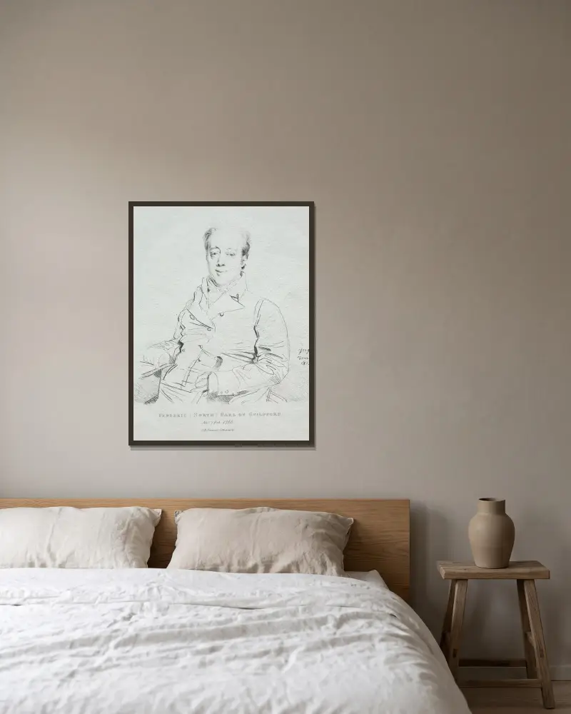 Frederic 5th Earl of Guilford av Jean Auguste Dominique Ingres inramad på en vägg