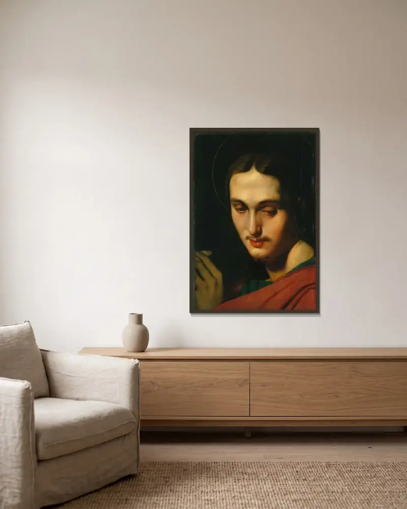 Haupt des heiligen Johannes des Evangelisten von Jean Auguste Dominique Ingres gerahmt an einer Wand