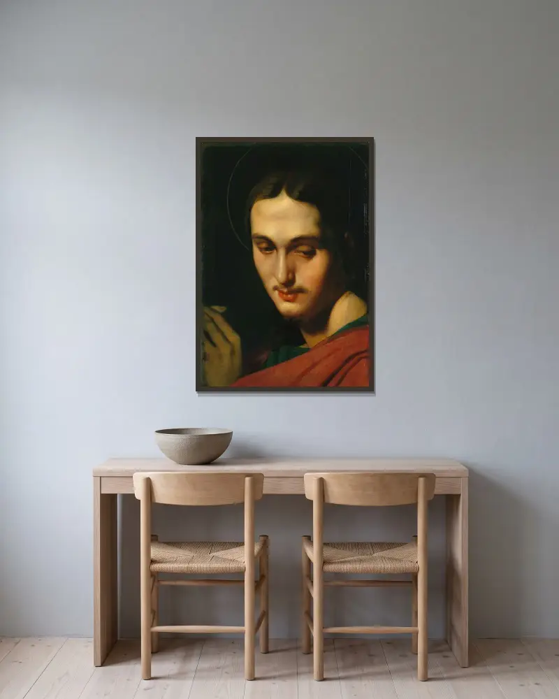 Haupt des heiligen Johannes des Evangelisten von Jean Auguste Dominique Ingres gerahmt an einer Wand