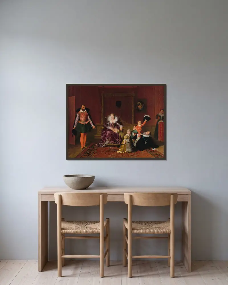 Henrik IV leker med sina barn i närvaro av den spanska ambassadören av Jean Auguste Dominique Ingres inramad på en vägg