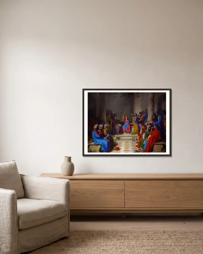 Jesus among the doctors av Jean Auguste Dominique Ingres inramad på en vägg