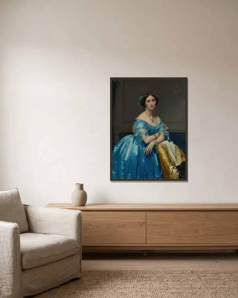 Joséphine-Éléonore-Marie-Pauline de Galard de Brassac de Béarn, Prinzessin von Broglie von Jean Auguste Dominique Ingres gerahmt an einer Wand