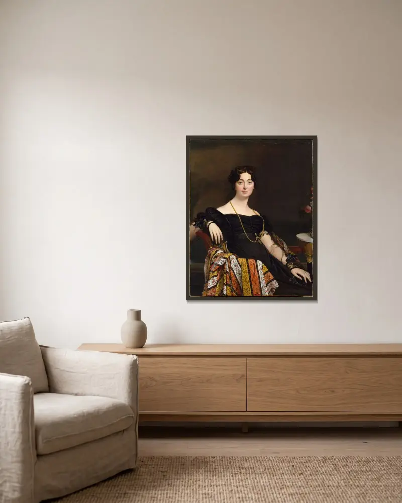 Madame Jacques-Louis Leblanc (Françoise Poncelle) von Jean Auguste Dominique Ingres gerahmt an einer Wand