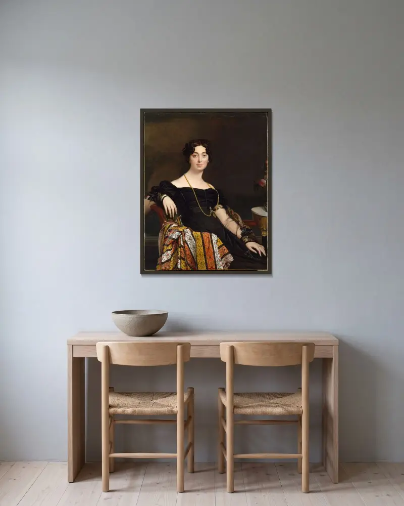 Madame Jacques-Louis Leblanc (Françoise Poncelle) von Jean Auguste Dominique Ingres gerahmt an einer Wand