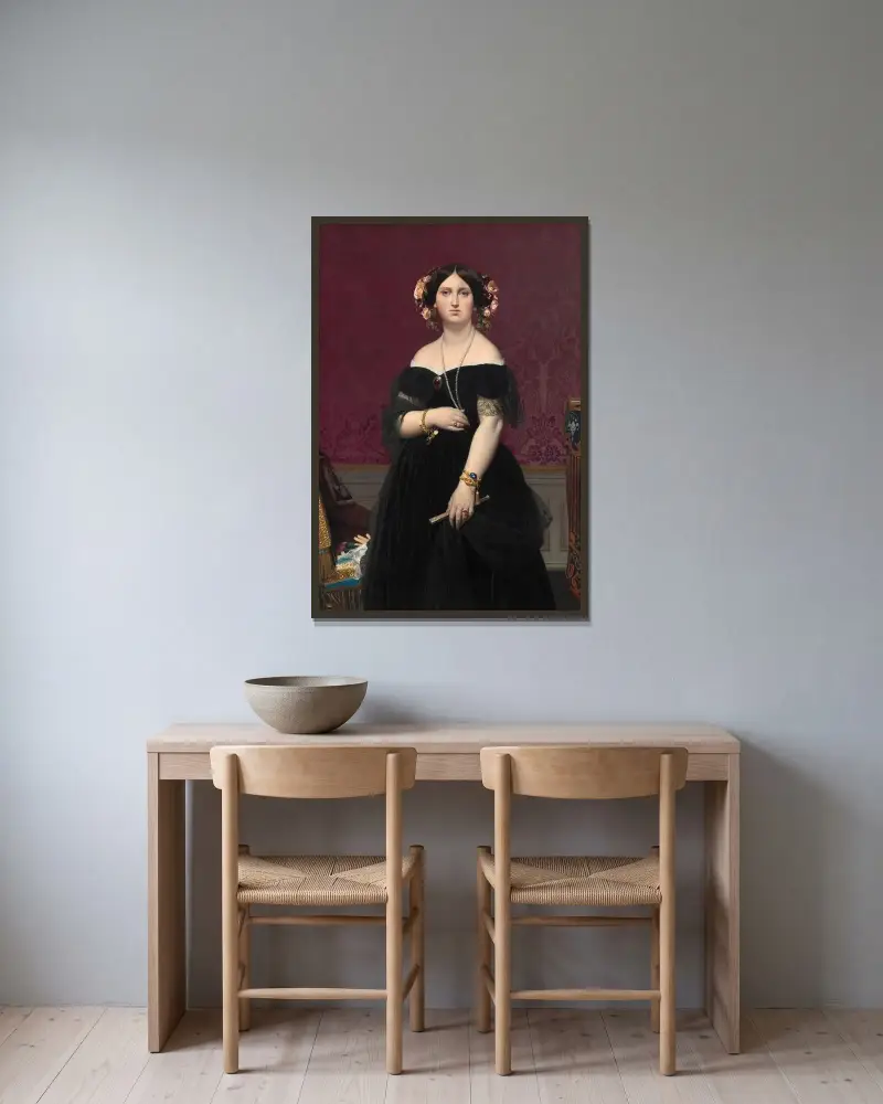 Madame Moitessier, 1851 – nr 2 av Jean Auguste Dominique Ingres inramad på en vägg