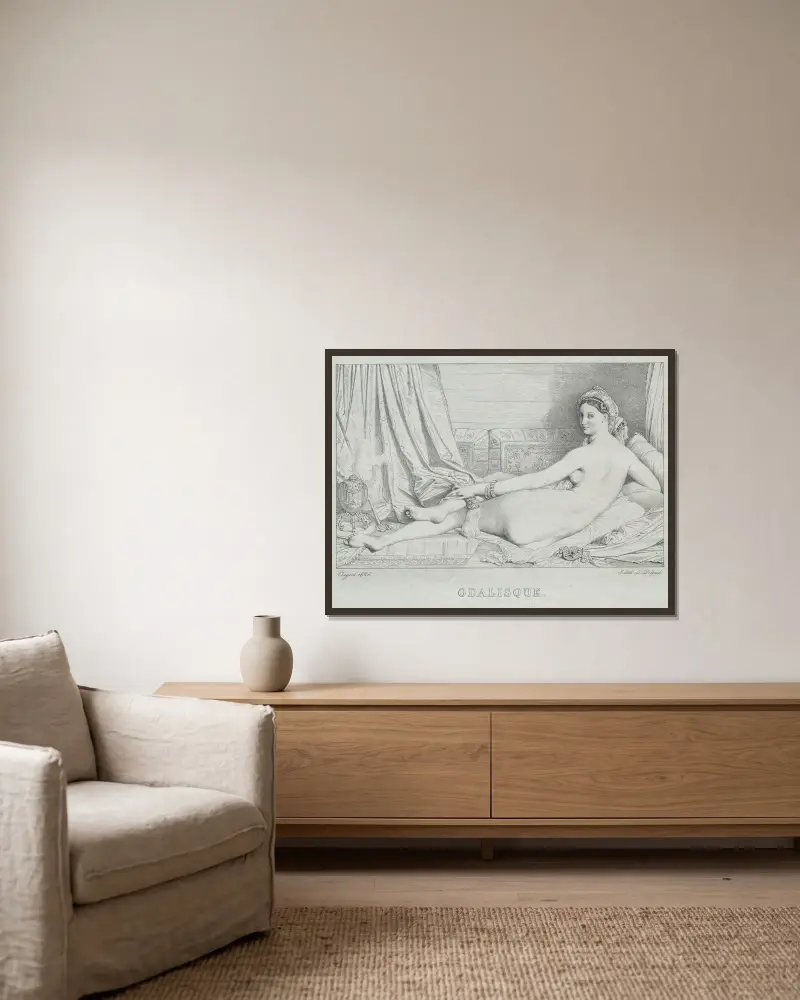 Odalisque av Jean Auguste Dominique Ingres inramad på en vägg