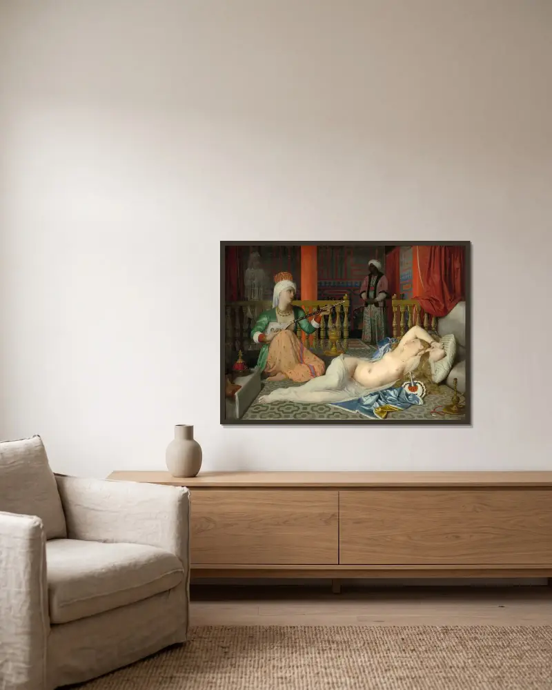 Odaliske, Sklavin und Eunuch von Jean Auguste Dominique Ingres gerahmt an einer Wand