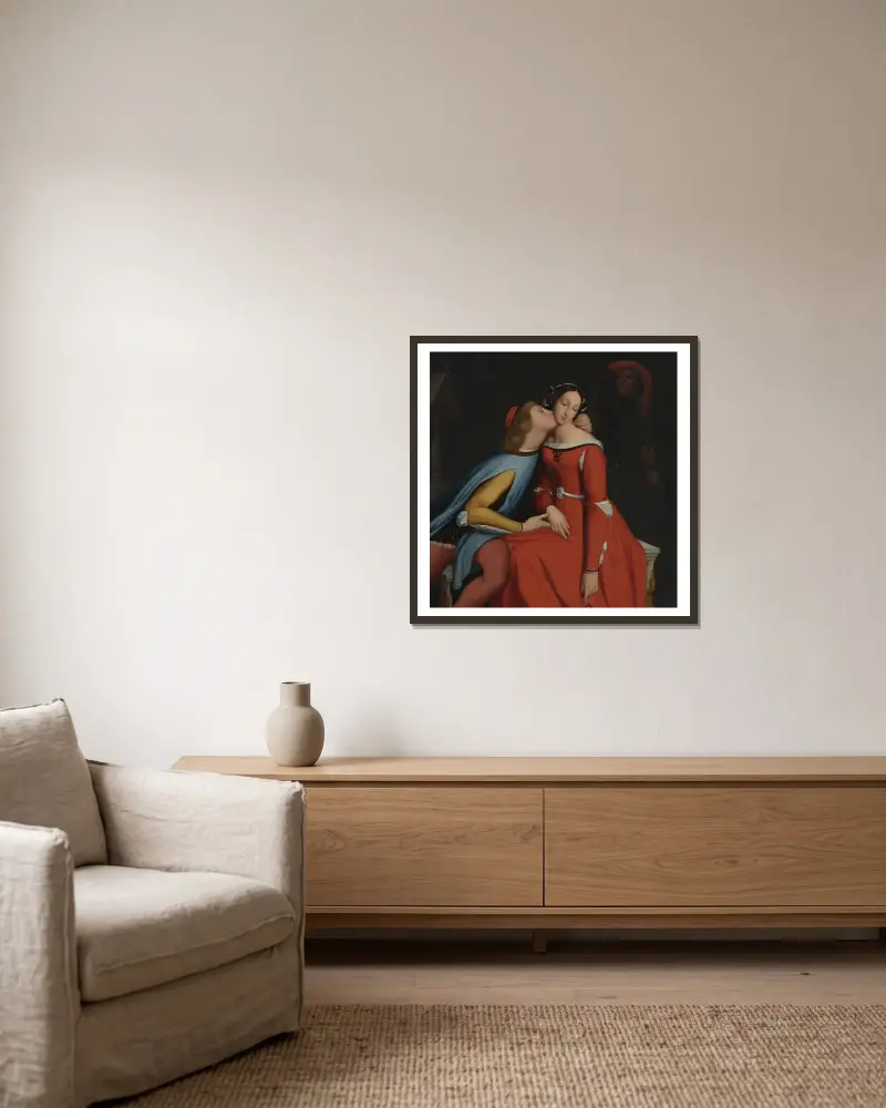 Paolo And Francesca av Jean Auguste Dominique Ingres inramad på en vägg