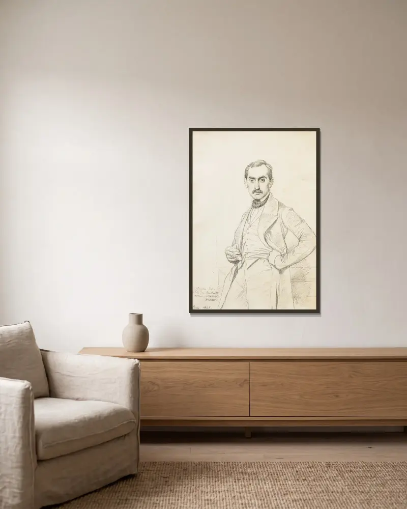 Porträtt av Alphonse Hennet de Goutel av Jean Auguste Dominique Ingres inramad på en vägg
