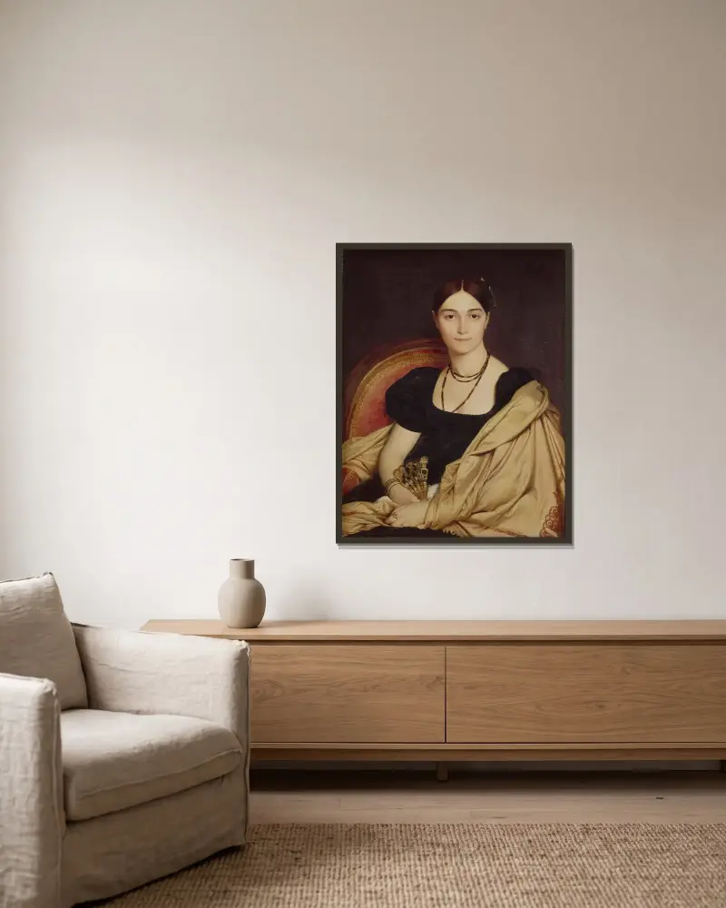 Porträtt av Madame Duvaucey av Jean Auguste Dominique Ingres inramad på en vägg