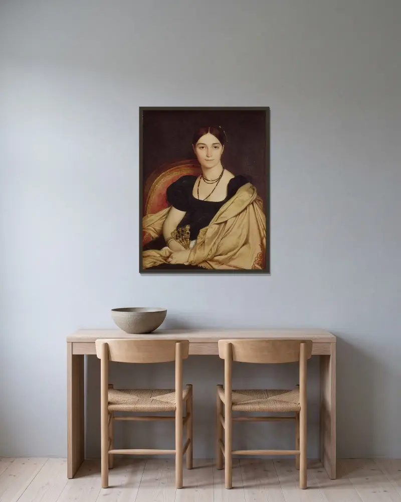 Porträtt av Madame Duvaucey av Jean Auguste Dominique Ingres inramad på en vägg
