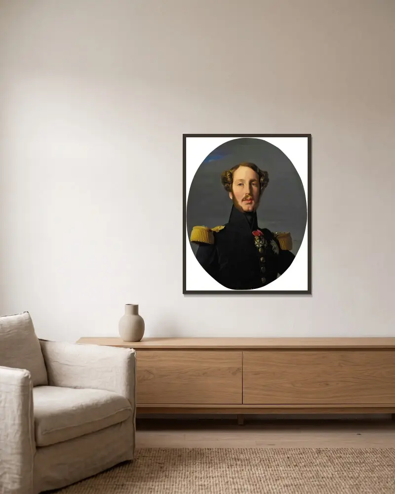 Porträtt av Ferdinand-Philippe-Louis-Charles-Henri av Bourbon-Orléans, hertig av Orléans av Jean Auguste Dominique Ingres inramad på en vägg