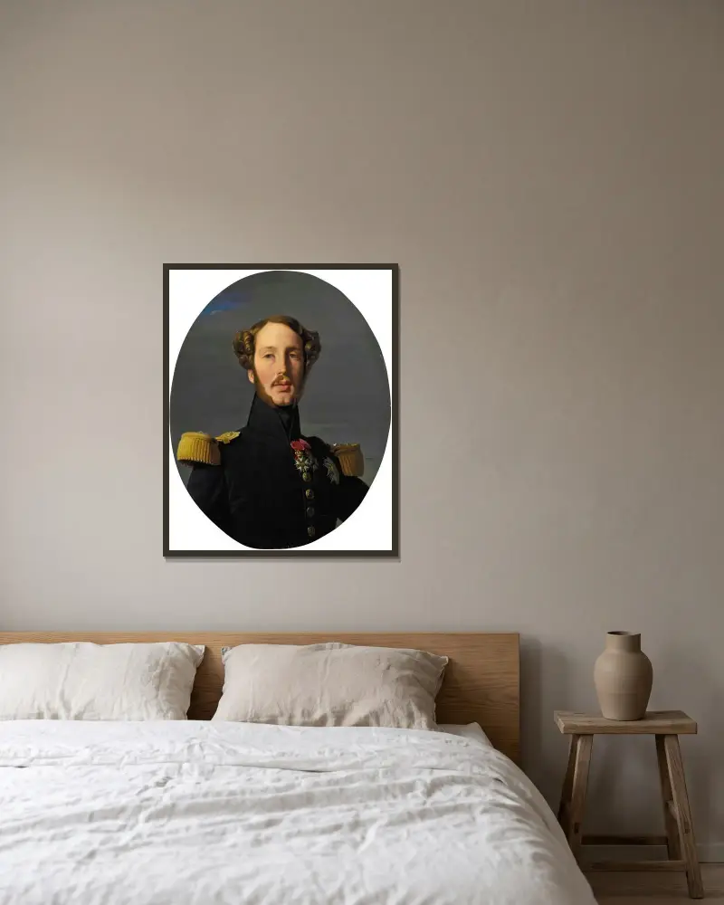 Porträtt av Ferdinand-Philippe-Louis-Charles-Henri av Bourbon-Orléans, hertig av Orléans av Jean Auguste Dominique Ingres inramad på en vägg