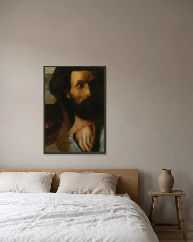 Skiss av huvud och händer till St. Johannes för Jesus överlämnar nycklarna till Petrus av Jean Auguste Dominique Ingres inramad på en vägg