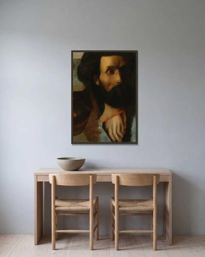 Skiss av huvud och händer till St. Johannes för Jesus överlämnar nycklarna till Petrus av Jean Auguste Dominique Ingres inramad på en vägg