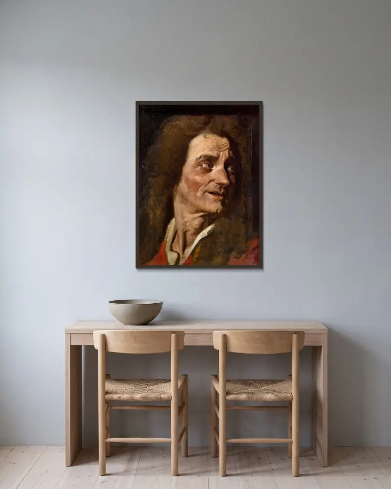 Studie zu Homers Apotheose; Boileaus Kopf von Jean Auguste Dominique Ingres gerahmt an einer Wand