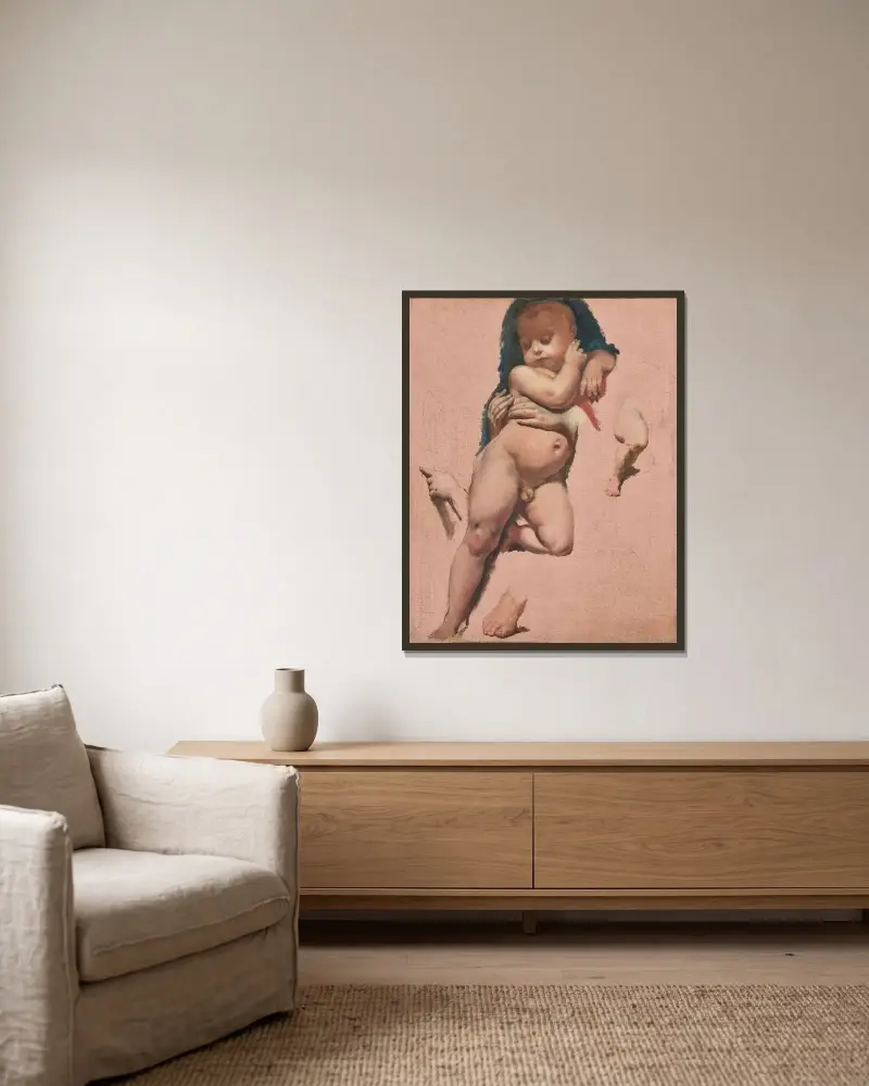 Studie zum Christuskind aus dem Gelübde Ludwigs XIII. in der Kathedrale von Montauban von Jean Auguste Dominique Ingres gerahmt an einer Wand